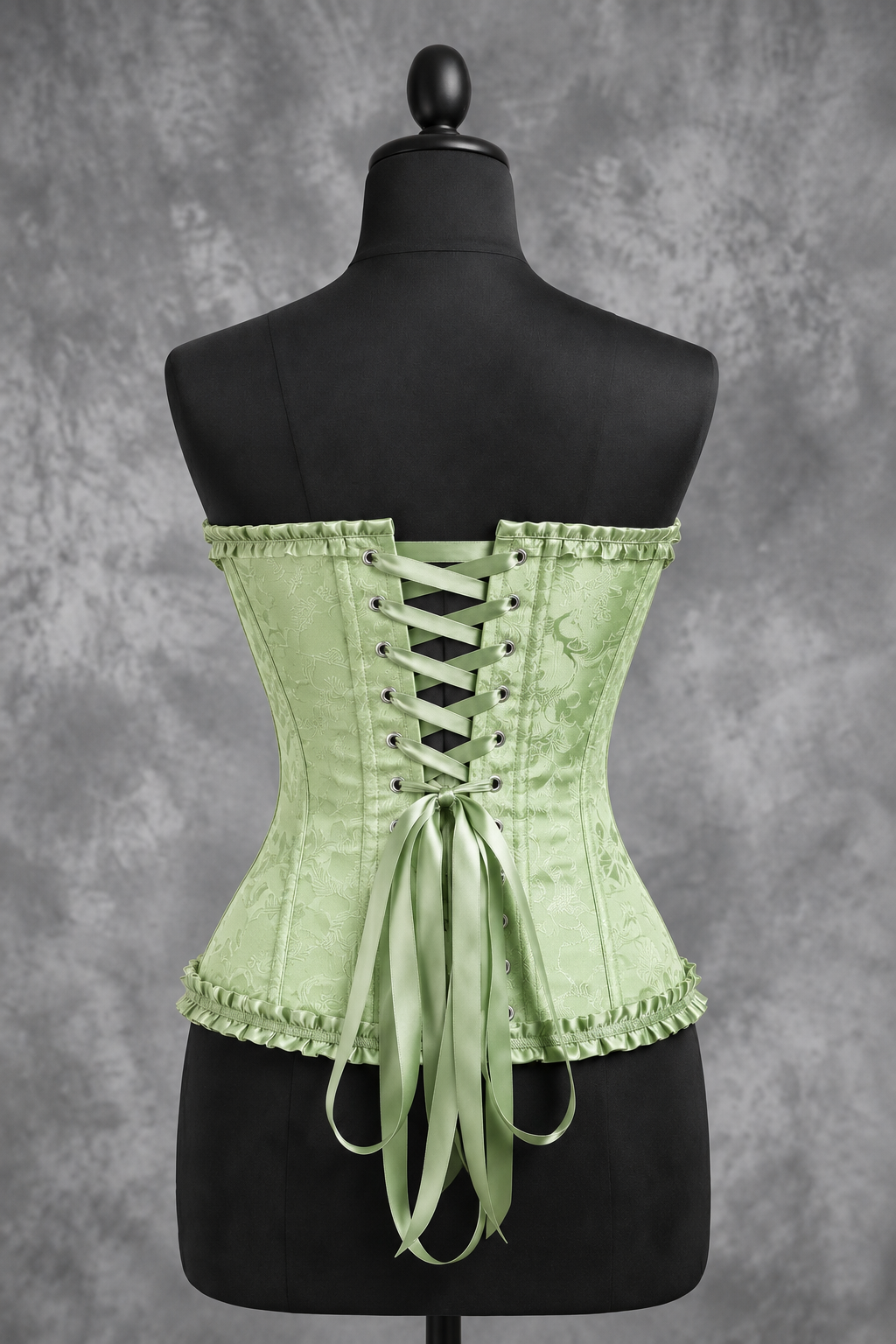 Corsé Rosalind Verde claro – maniquí por detrás con cordones