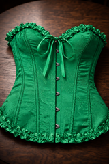 Corsé Rosalind Verde jade – sobre mesa de madera