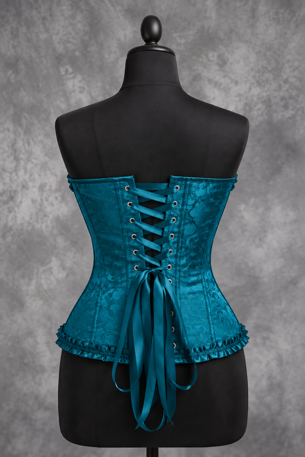 Corsé Rosalind Azul oscuro – maniquí por detrás con cordones