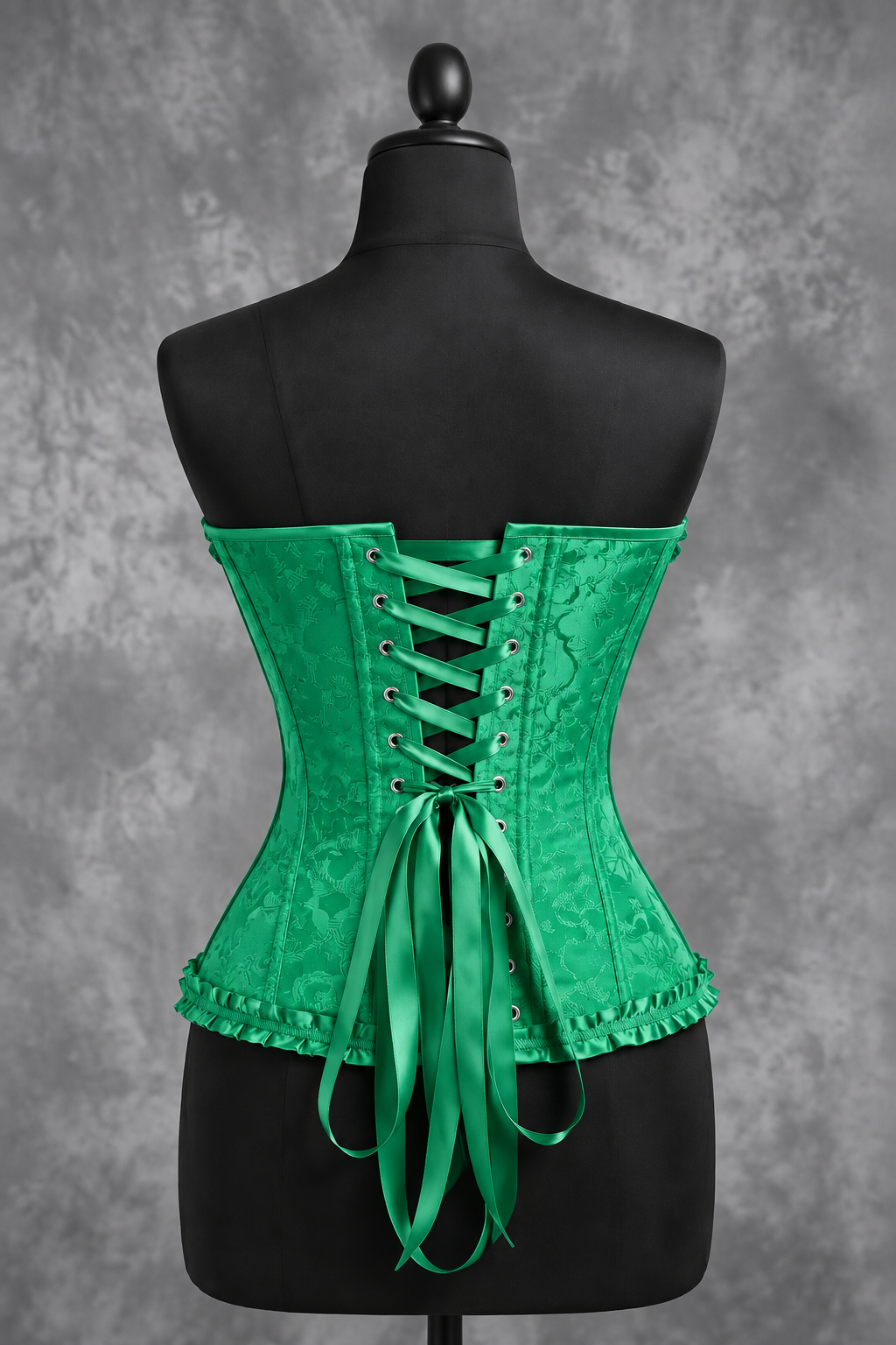 Corsé Rosalind Verde jade – maniquí por detrás con cordones