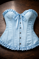 Corsé Rosalind Azul cielo – sobre mesa de madera