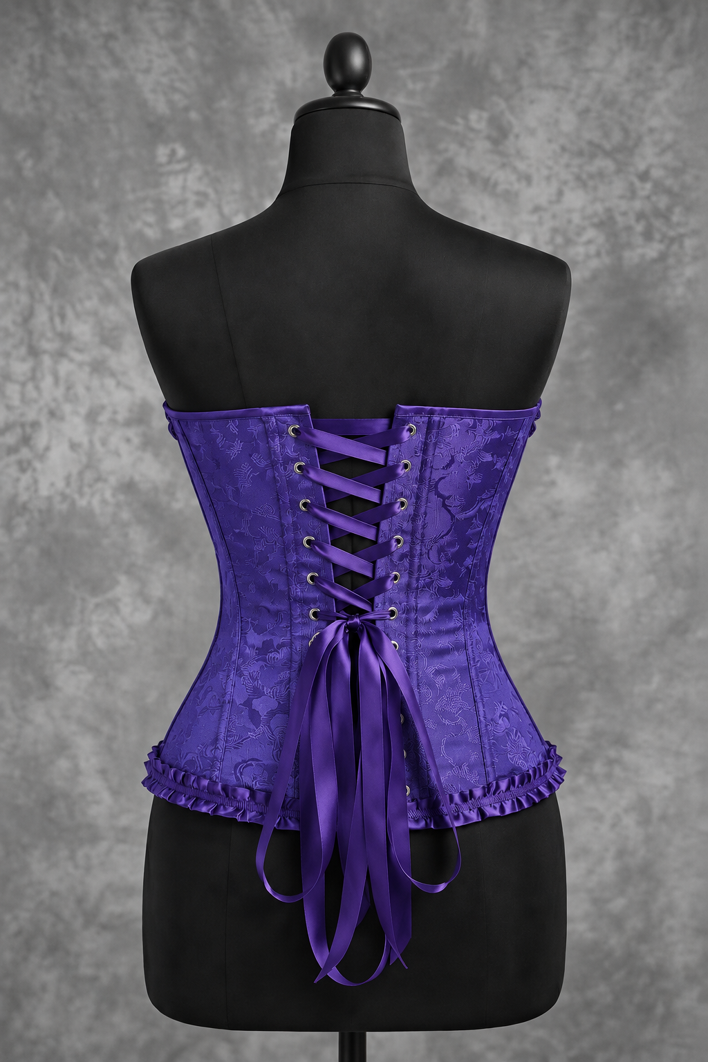 Corsé Rosalind Morado oscuro – maniquí por detrás con cordones