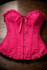 Corsé Rosalind Rosa fucsia – sobre mesa de madera